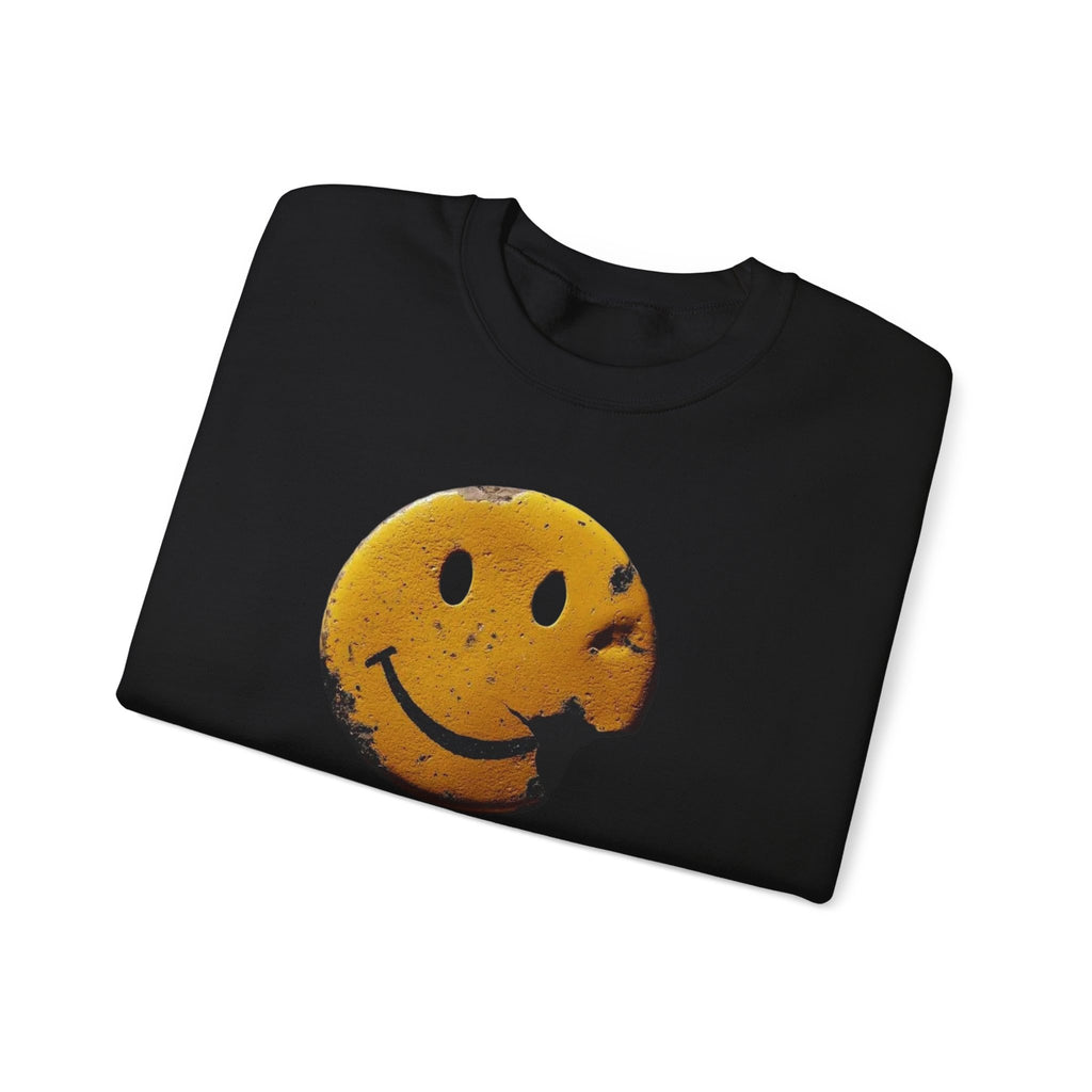 Smiley Face Distressed Sweatshirt – Vintage Grunge Happy Emoji Crewneck