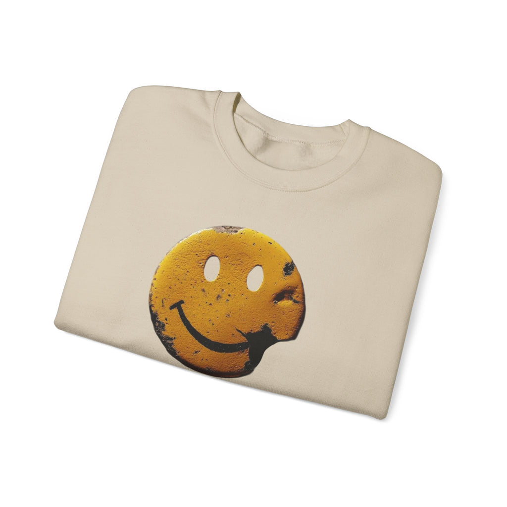 Smiley Face Distressed Sweatshirt – Vintage Grunge Happy Emoji Crewneck