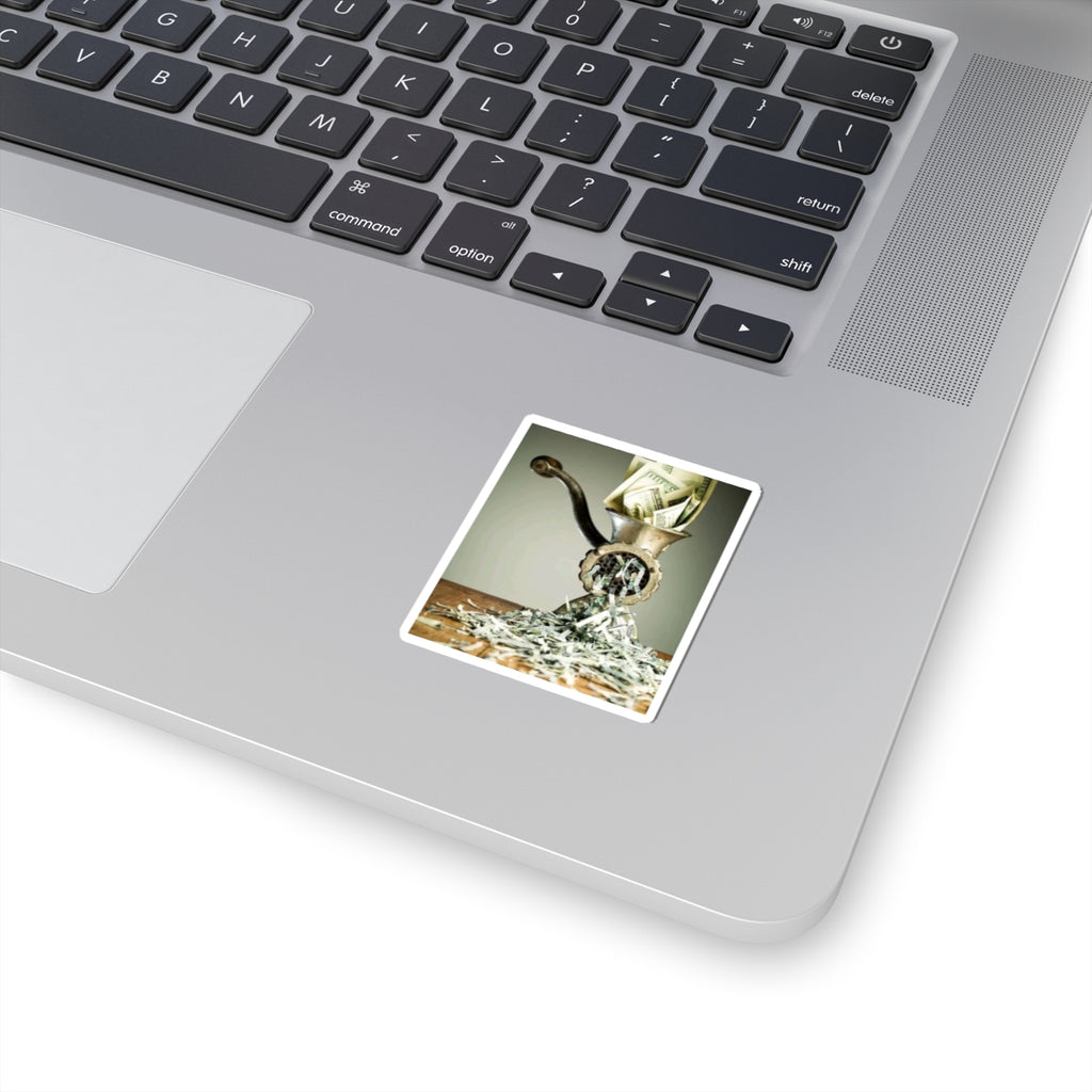 Money Grinder Sticker — Funny Cash Shredder Kiss-Cut Vinyl Decal