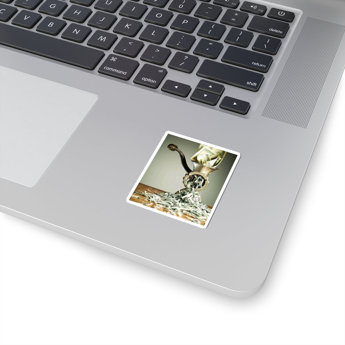 Money Grinder Sticker — Funny Cash Shredder Kiss-Cut Vinyl Decal
