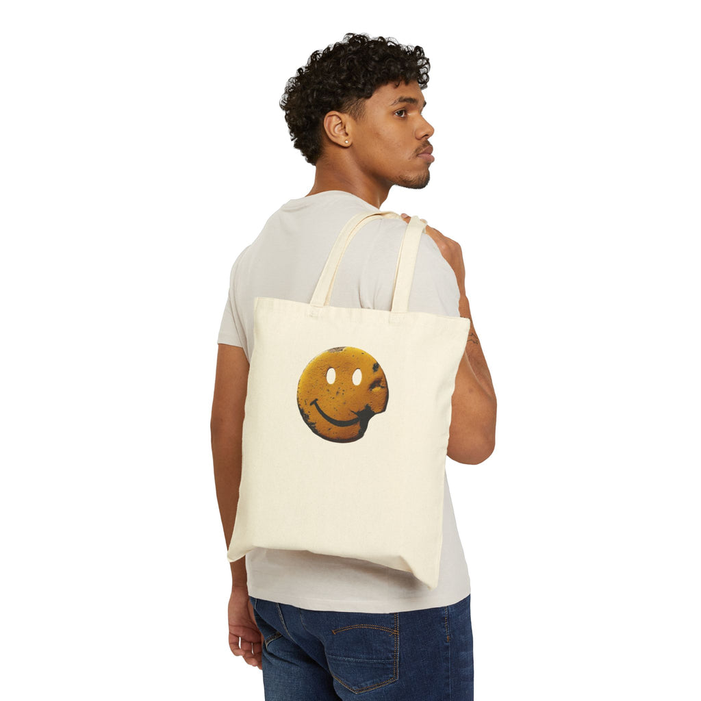 Smiley Bite Canvas Tote — Vintage Grunge Happy Face Grocery Bag