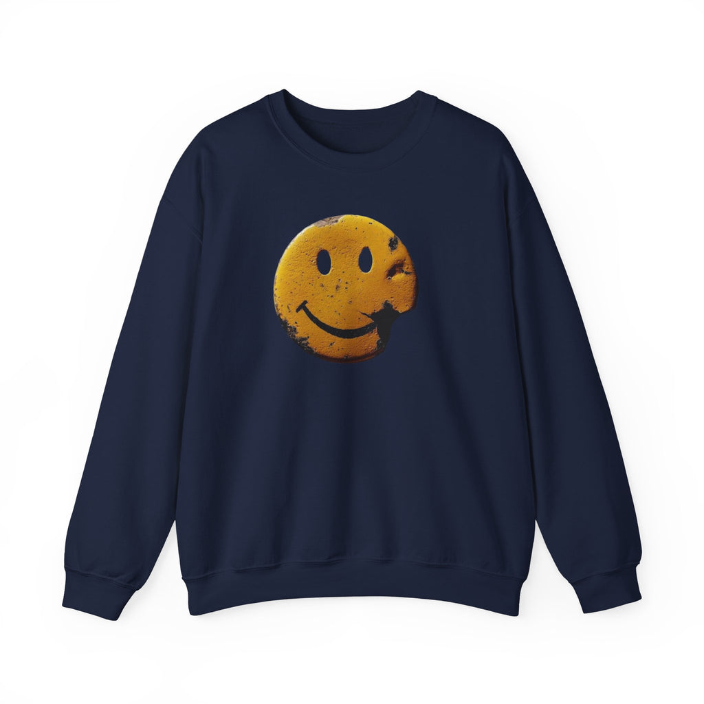 Smiley Face Distressed Sweatshirt – Vintage Grunge Happy Emoji Crewneck