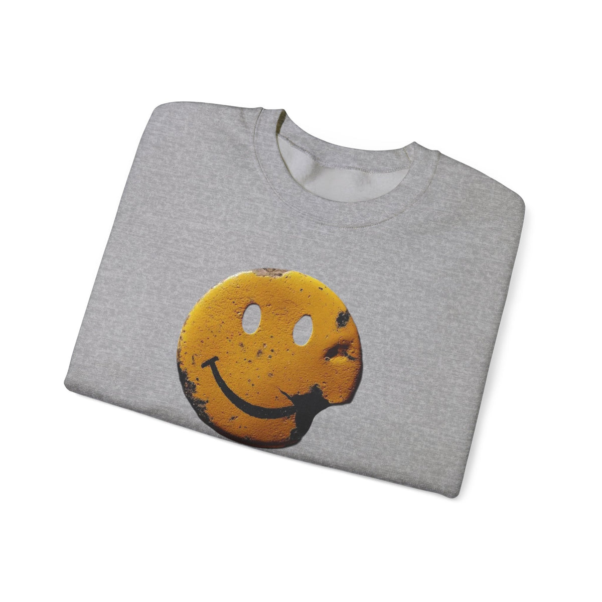Smiley Face Distressed Sweatshirt – Vintage Grunge Happy Emoji Crewneck