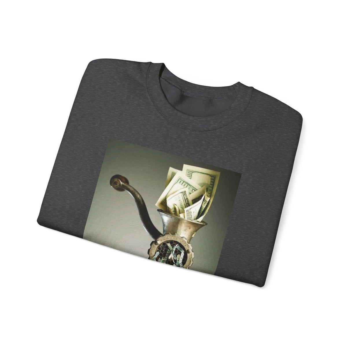 Money Grinder Crewneck Sweatshirt – Surreal Cash Shredder Graphic