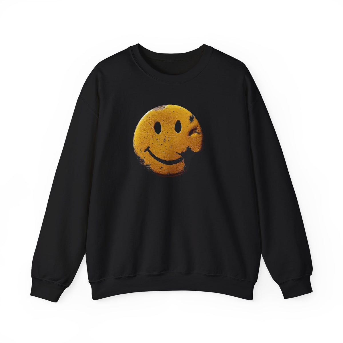 Smiley Face Distressed Sweatshirt – Vintage Grunge Happy Emoji Crewneck