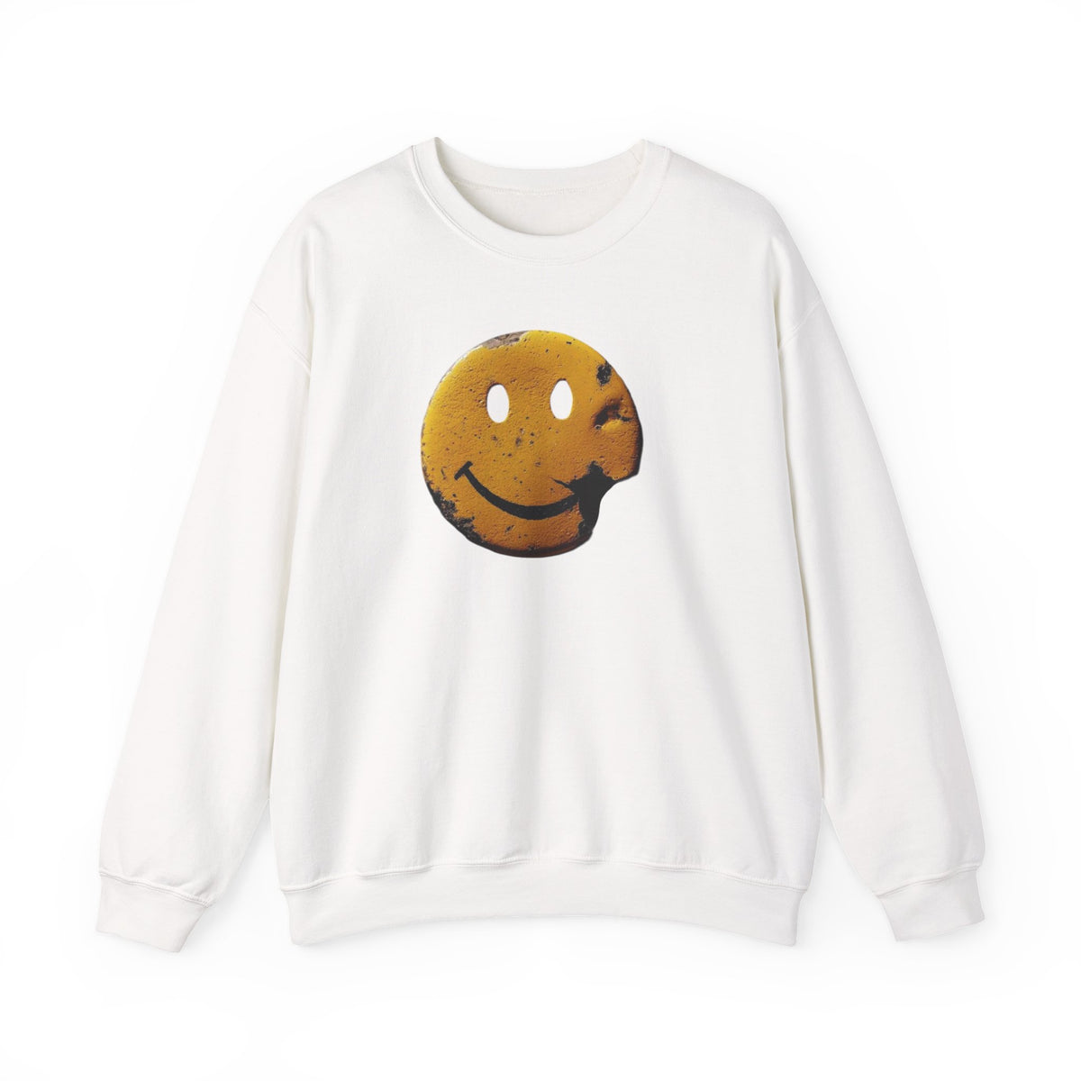 Smiley Face Distressed Sweatshirt – Vintage Grunge Happy Emoji Crewneck