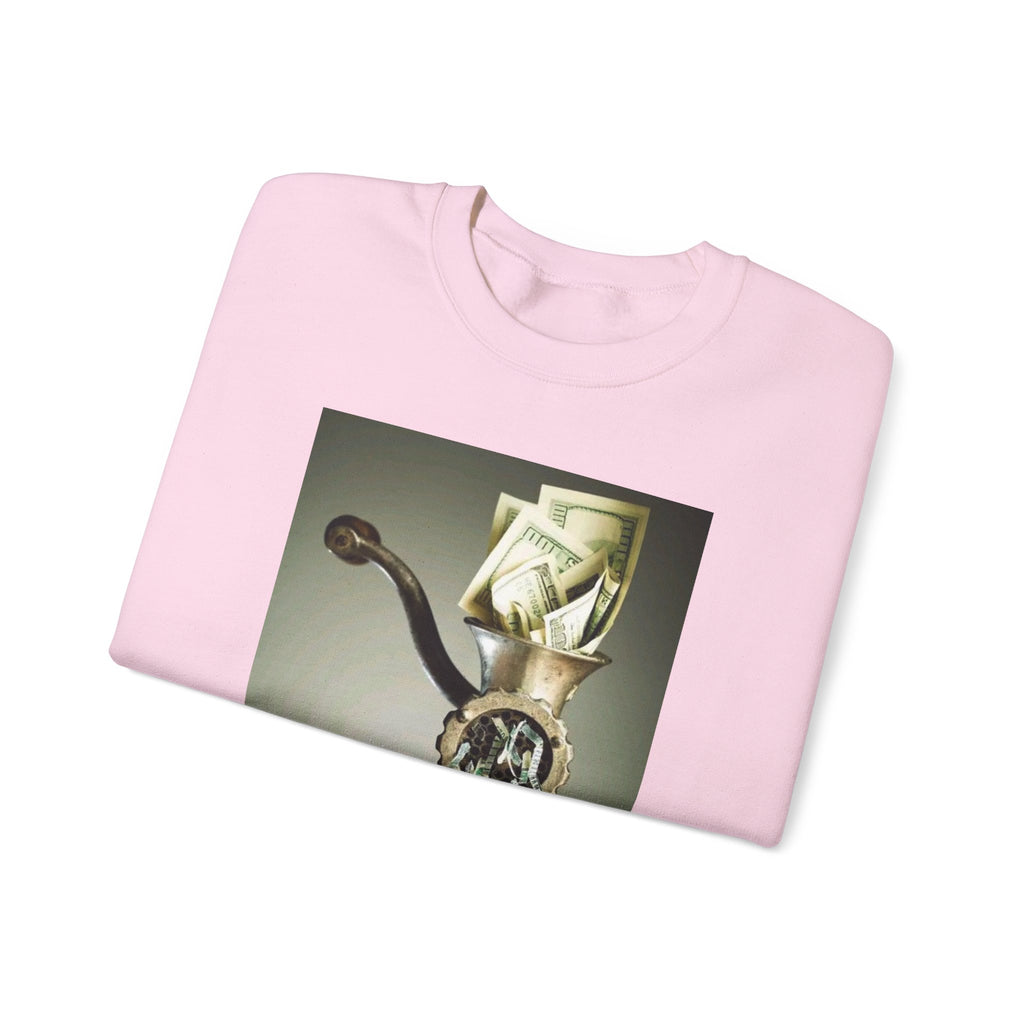 Money Grinder Crewneck Sweatshirt – Surreal Cash Shredder Graphic