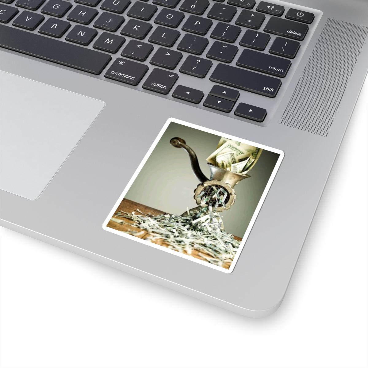 Money Grinder Sticker — Funny Cash Shredder Kiss-Cut Vinyl Decal