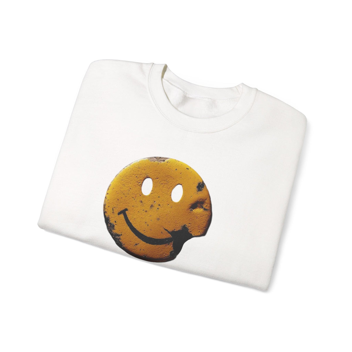 Smiley Face Distressed Sweatshirt – Vintage Grunge Happy Emoji Crewneck