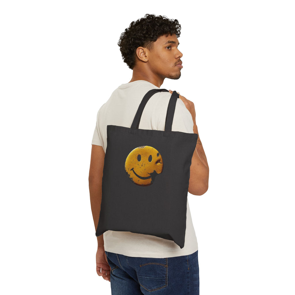 Smiley Bite Canvas Tote — Vintage Grunge Happy Face Grocery Bag