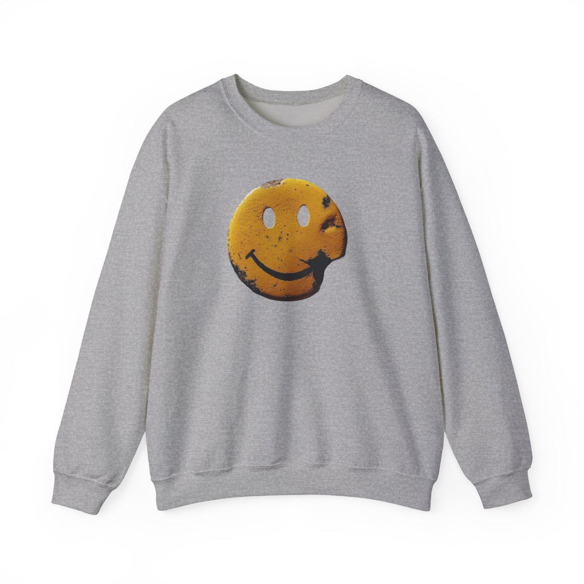 Smiley Face Distressed Sweatshirt – Vintage Grunge Happy Emoji Crewneck