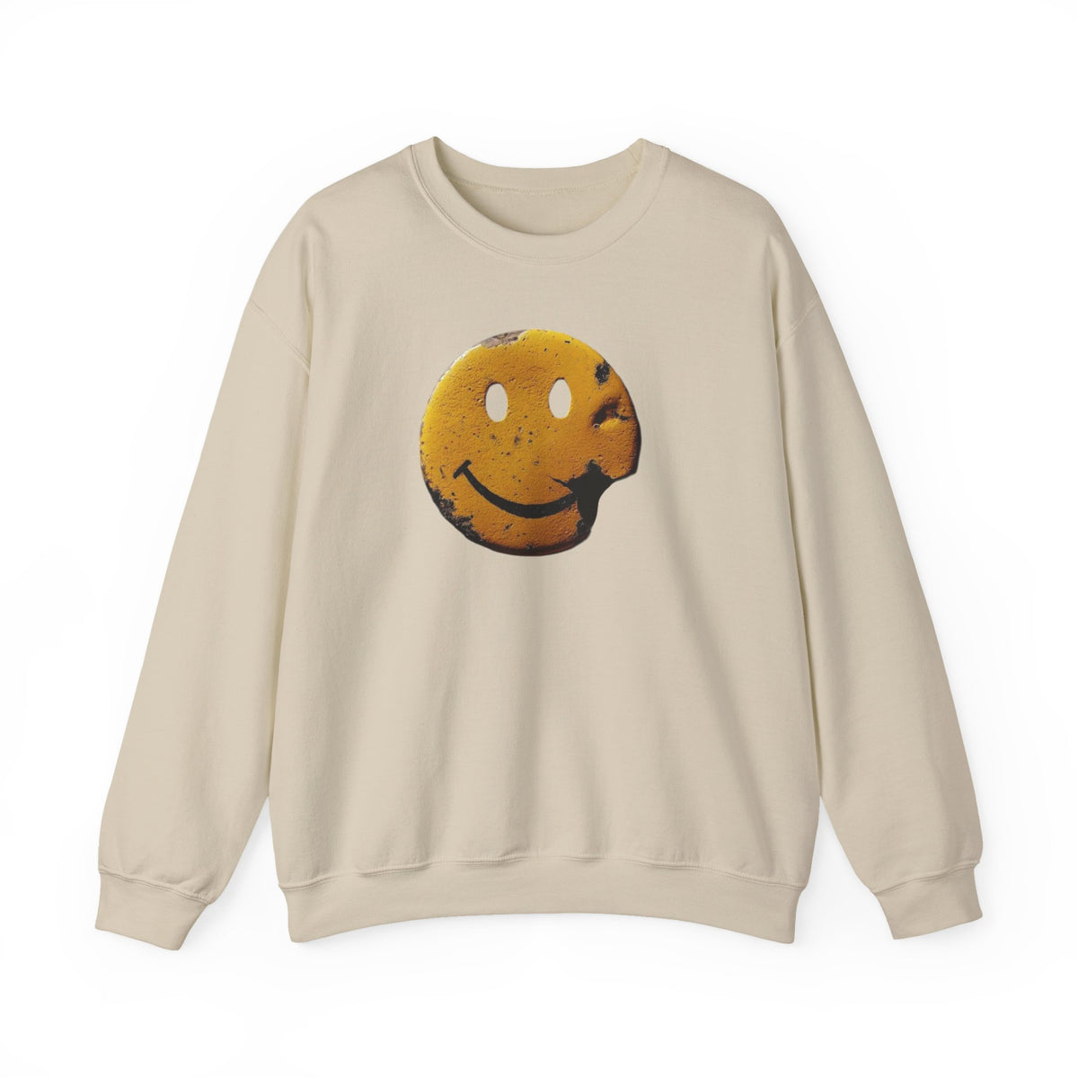 Smiley Face Distressed Sweatshirt – Vintage Grunge Happy Emoji Crewneck