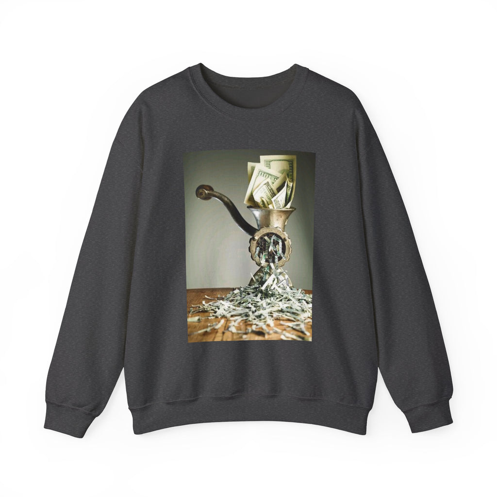 Money Grinder Crewneck Sweatshirt – Surreal Cash Shredder Graphic